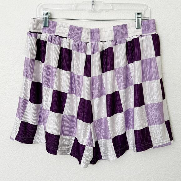 [Bourbon & Belles] Pretty Purple Checkerboard Print Textured Boxer Shorts Sz XL - Picture 2 of 12